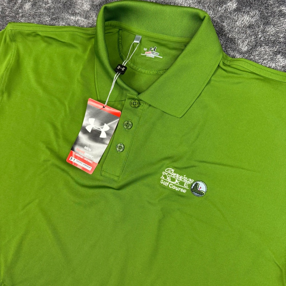 Under Armour Polo Shirt Mens Large Green HeatGear Province Lake Golf Course